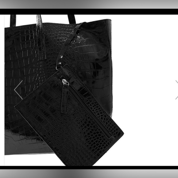 Dot Dash Black Croco Tote with Detachable Coin Purse - Picture 12 of 13